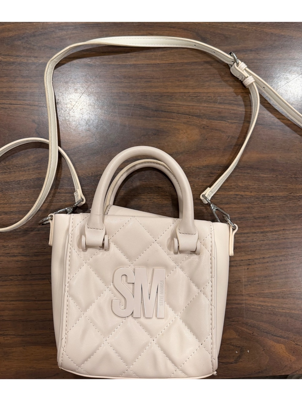Steve Madden cream quilted mini crossbody bag